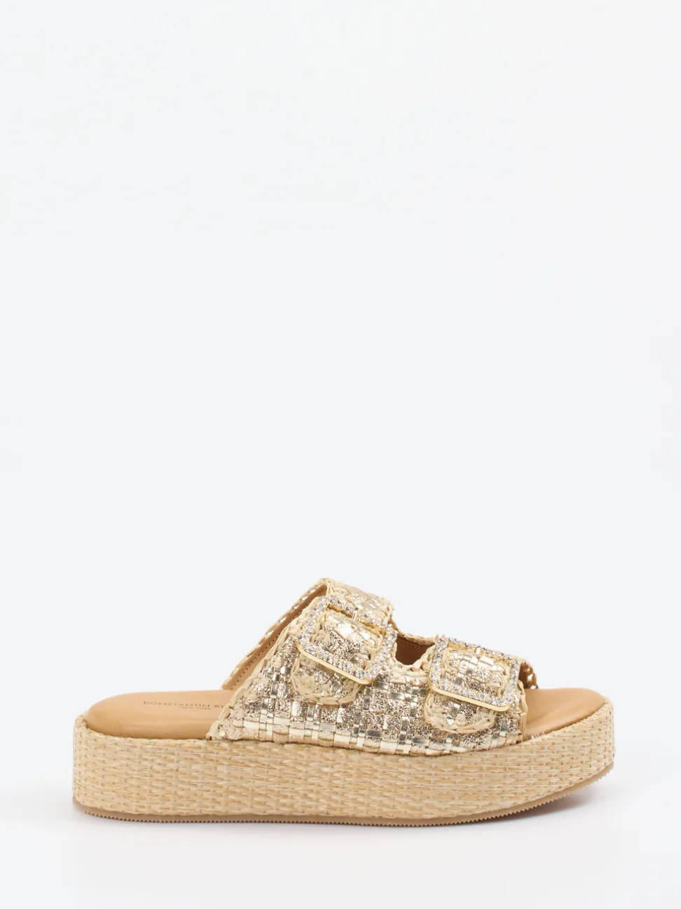 Konstantin Starke – Plateau-Pantolette aus Flechtleder goldbeige