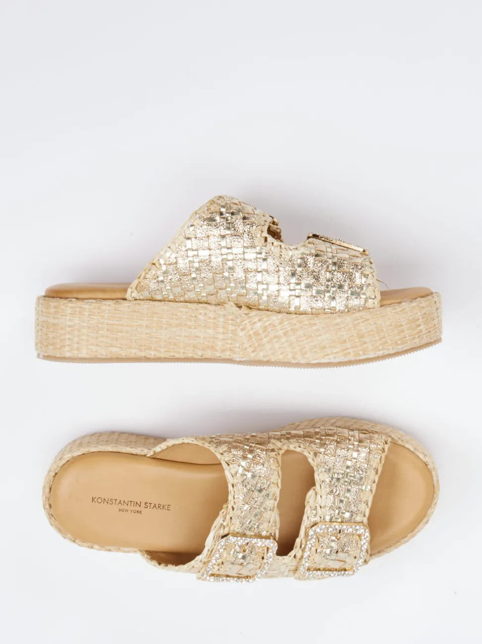 Konstantin Starke – Plateau-Pantolette aus Flechtleder goldbeige