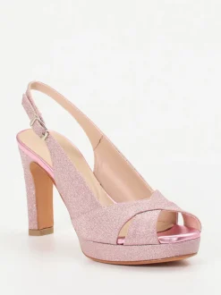Konstantin Starke – Plateau-Sandalette aus Metallicleder Rosé