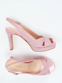 Konstantin Starke – Plateau-Sandalette aus Metallicleder Rosé