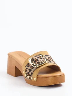 Konstantin Starke – Plateau-Mules aus Veloursleder Leoprint