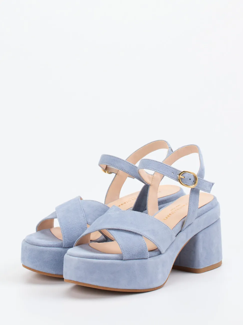 Konstantin Starke – Plateau-Sandalen aus Veloursleder hellblau