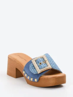 Konstantin Starke – Plateau-Pantolette aus Bast und Veloursleder