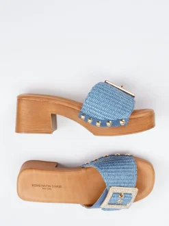 Konstantin Starke – Plateau-Pantolette aus Bast und Veloursleder