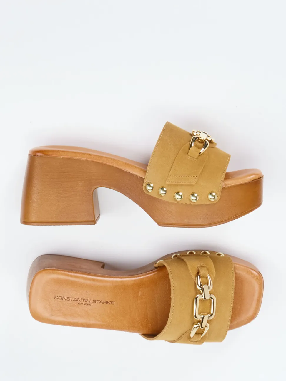 Konstantin Starke – Plateau-Mules aus Veloursleder cognac