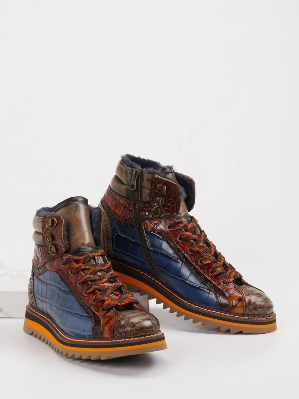 Konstantin Starke – Schnürboots aus Leder mit Kroko-Optik