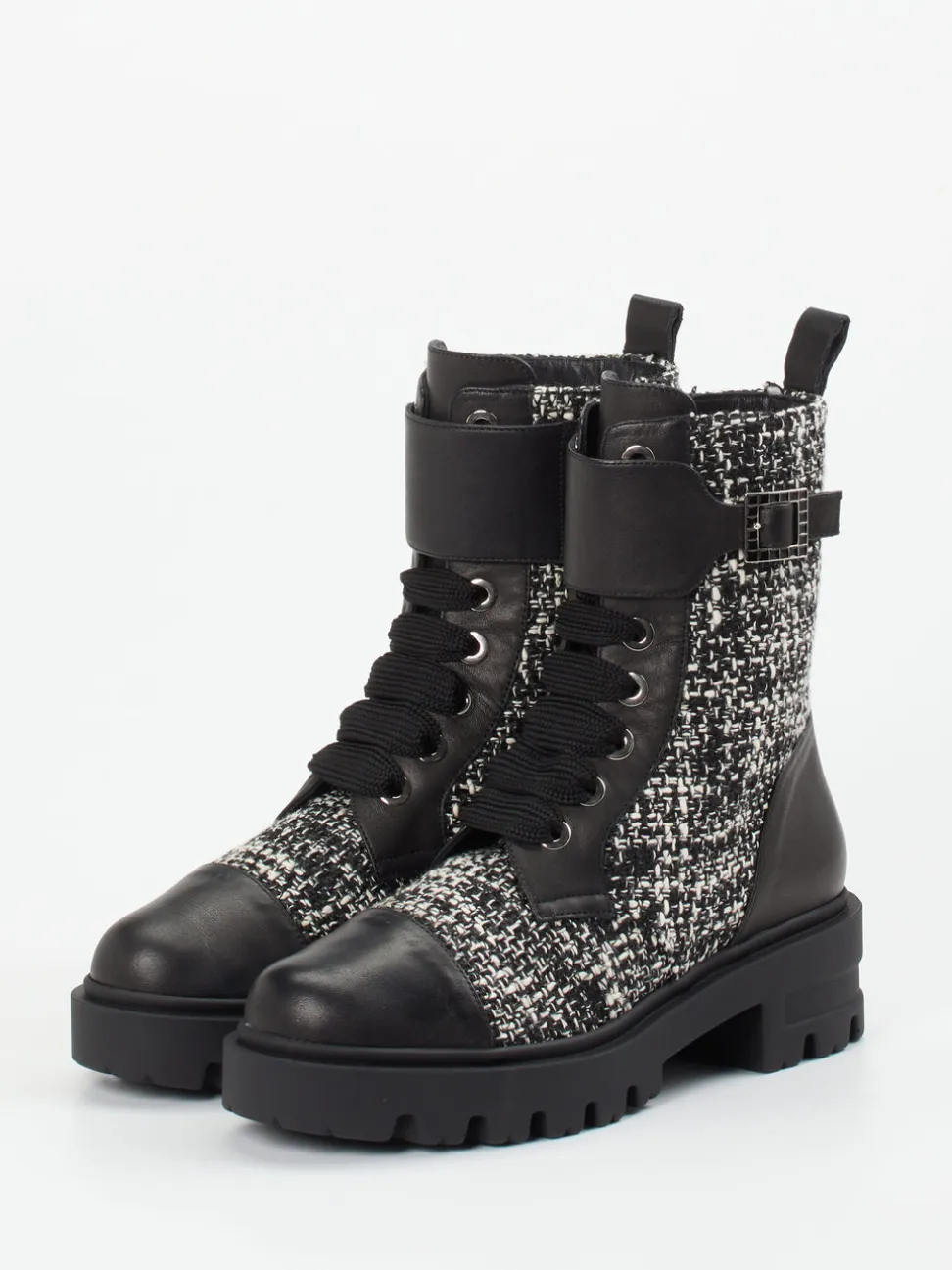 Konstantin Starke – Schnürboots aus Textil und Kalbleder Schwarz
