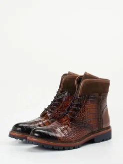 Konstantin Starke – Schnürboots aus geprägtem Leder braun