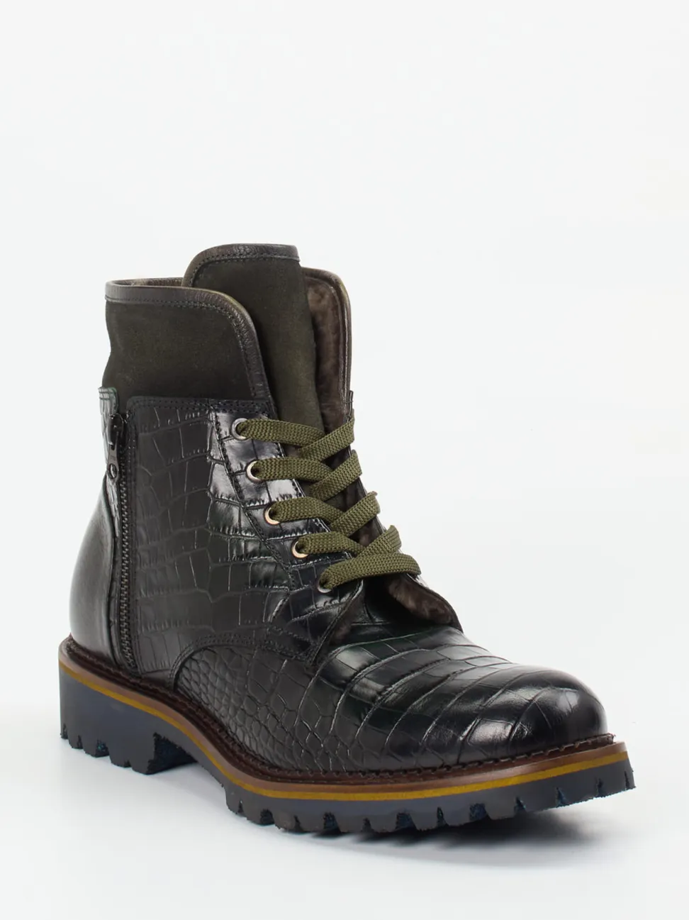 Konstantin Starke – Schnürboots aus geprägtem Leder grün