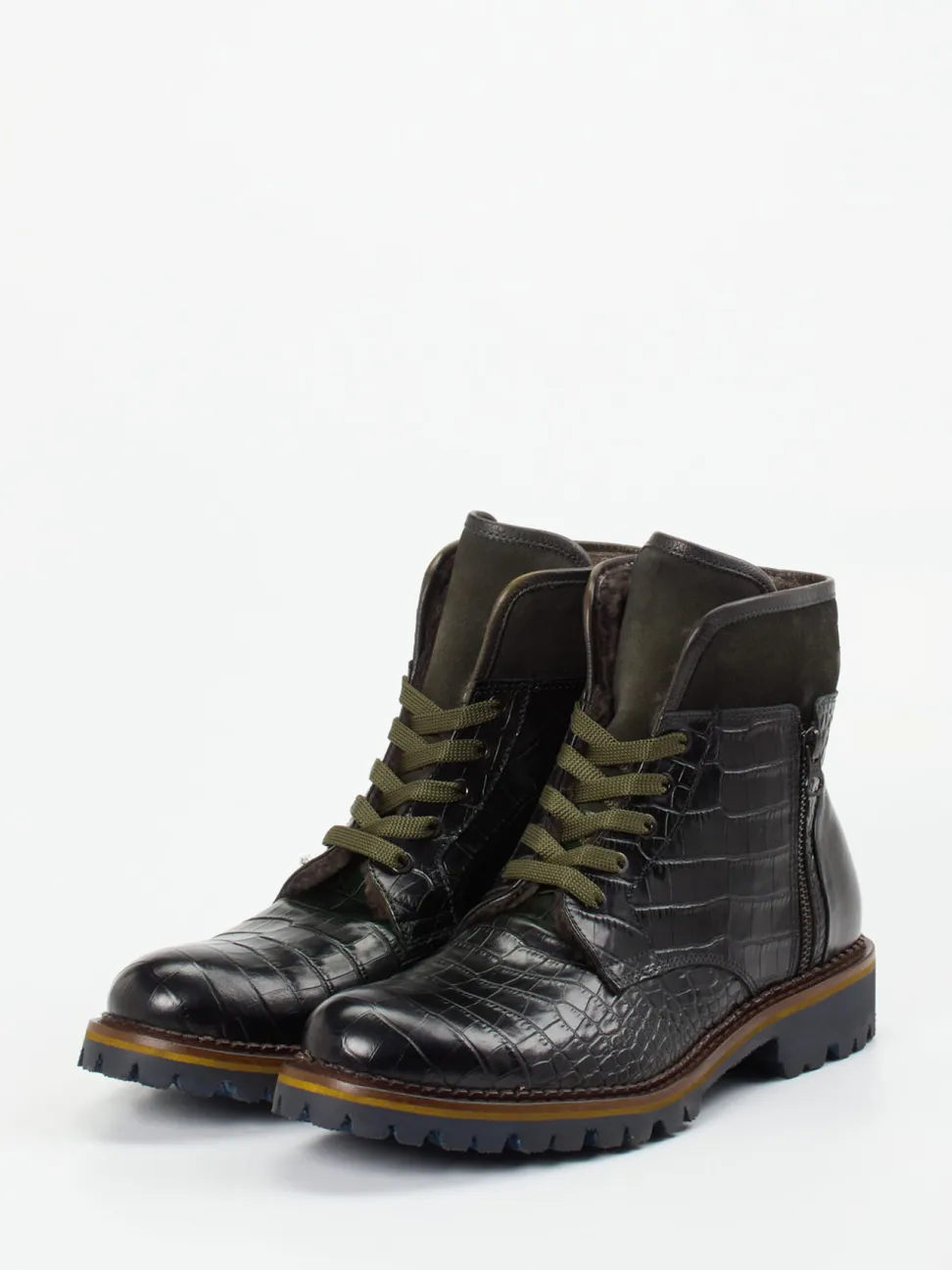 Konstantin Starke – Schnürboots aus geprägtem Leder grün
