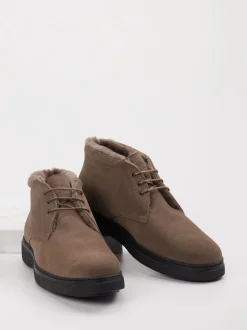 Konstantin Starke – Schnürstiefeletten aus Veloursleder taupe