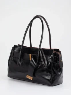Konstantin Starke – Schultertasche aus Lackleder Schwarz