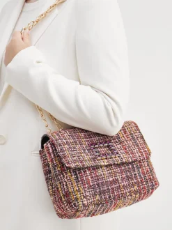 Konstantin Starke – Schultertasche aus Bouclé-Stoff bordeauxrot