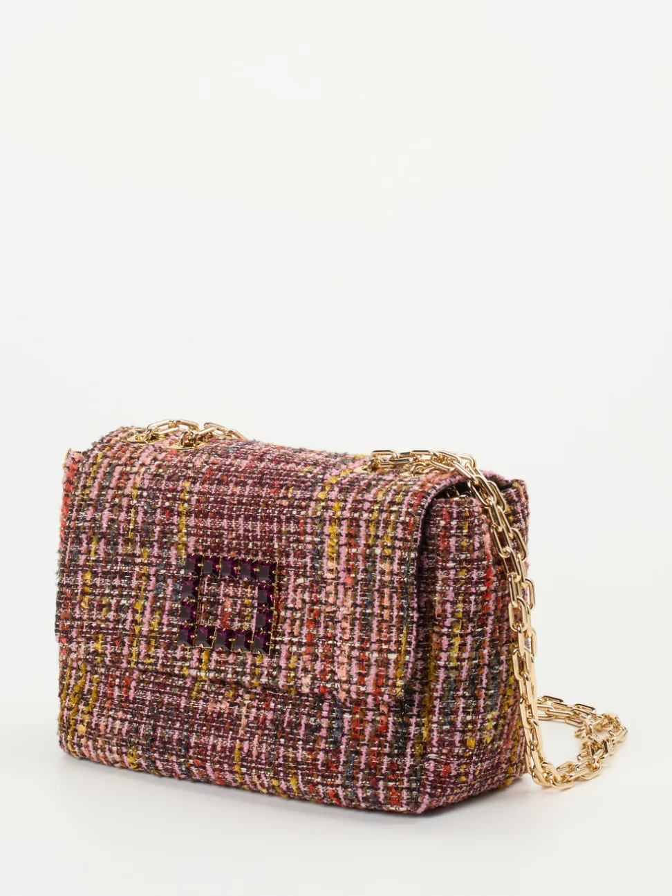 Konstantin Starke – Schultertasche aus Bouclé-Stoff bordeauxrot
