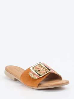 Konstantin Starke – Slides aus Veloursleder cognac-multicolor