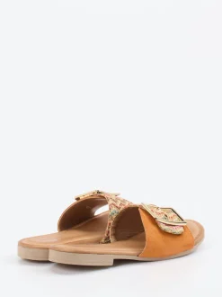 Konstantin Starke – Slides aus Veloursleder cognac-multicolor