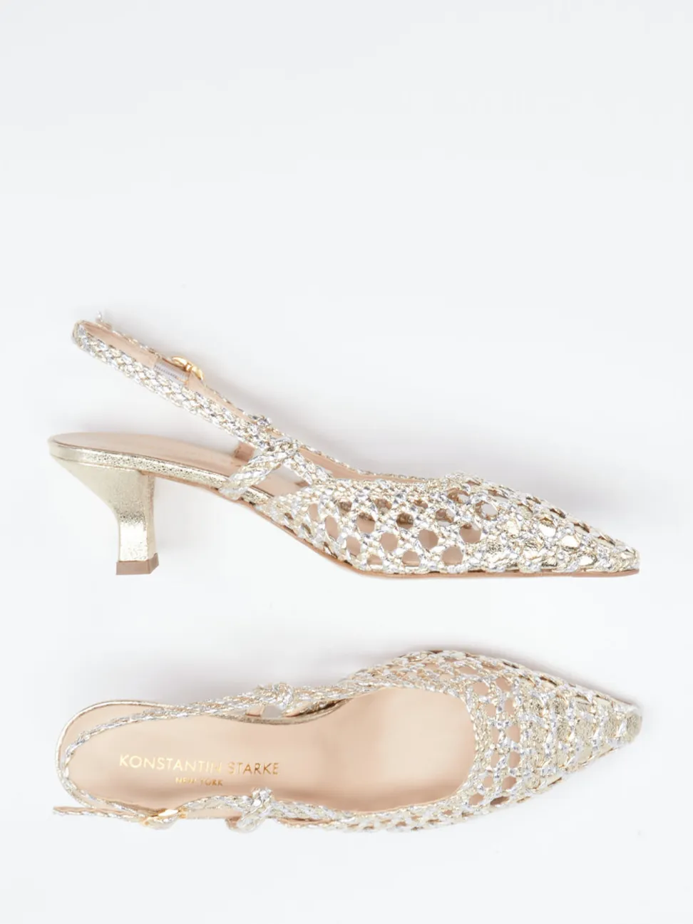 Konstantin Starke – Slingback-Pumps aus Flechtleder Gold