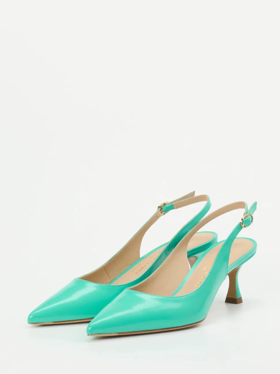 Konstantin Starke – Slingback-Pumps aus Hochglanzleder Türkisgrün