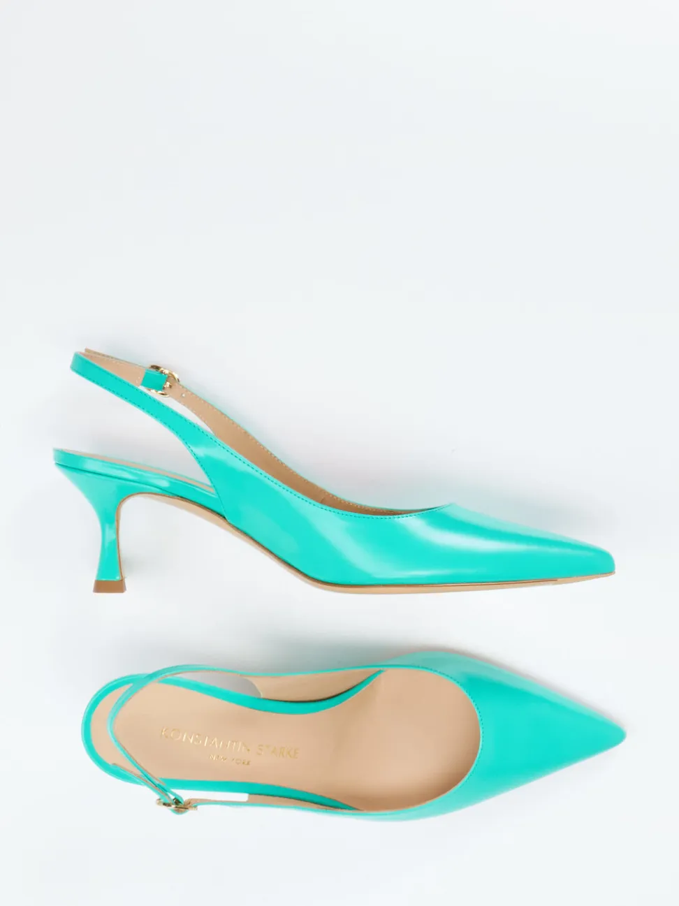 Konstantin Starke – Slingback-Pumps aus Hochglanzleder Türkisgrün