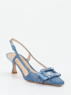 Konstantin Starke – Slingback-Pumps aus Textil in Denim-Optik