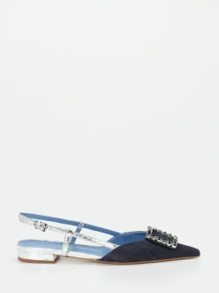 Konstantin Starke – Slingpumps aus Textil und Metallicleder