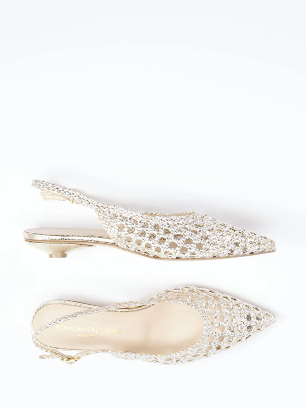 Konstantin Starke – Slingpumps aus Flechtleder Gold
