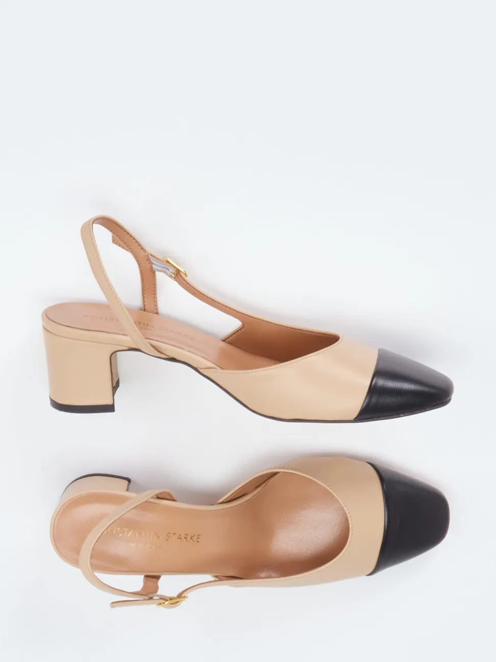 Konstantin Starke – Slingpumps aus Lammleder Beige-Schwarz
