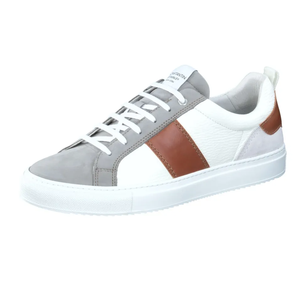 Konstantin Starke – Sneaker aus Kalbleder weiß-cognac