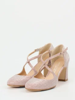 Konstantin Starke – Spangenpumps aus Glitzermaterial Roségold