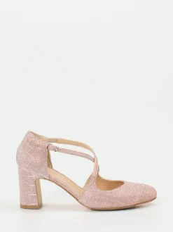 Konstantin Starke – Spangenpumps aus Glitzermaterial Roségold