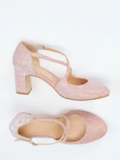 Konstantin Starke – Spangenpumps aus Glitzermaterial Roségold