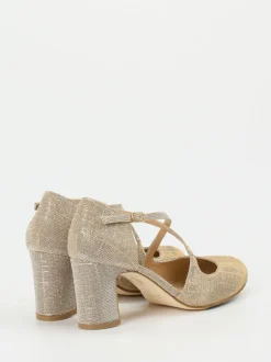 Konstantin Starke – Spangenpumps aus Glitzer-Textil Champagner