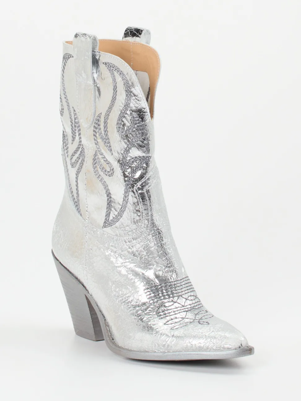 Konstantin Starke – Stiefeletten aus Metallic-Leder silber
