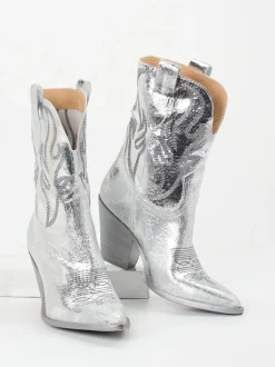 Konstantin Starke – Stiefeletten aus Metallic-Leder silber