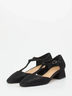 Konstantin Starke – T-Steg-Pumps aus Metallicleder schwarz