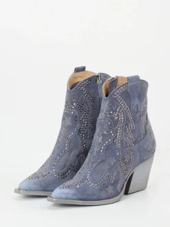 Konstantin Starke – Western-Stiefelette aus Veloursleder blau