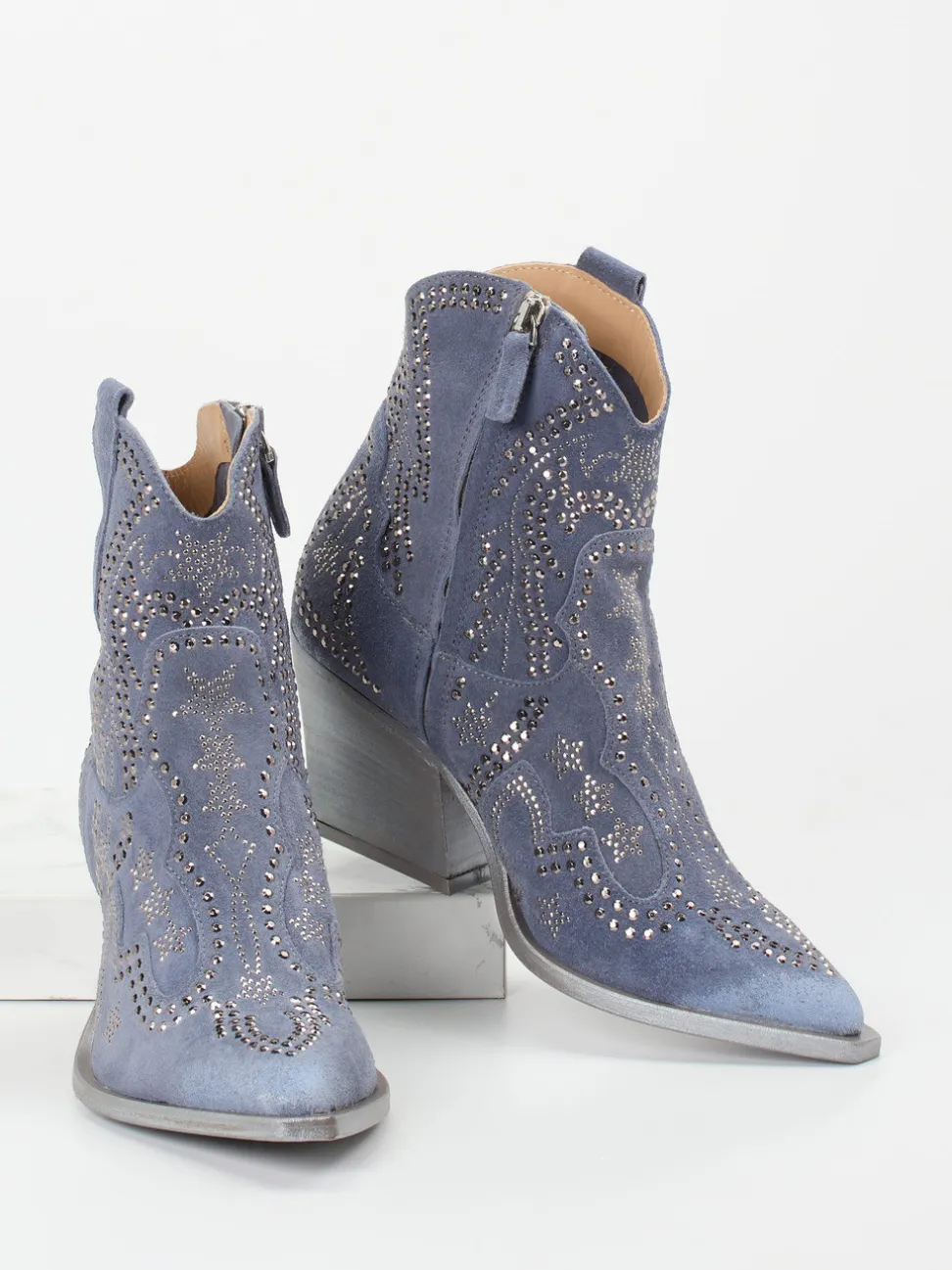 Konstantin Starke – Western-Stiefelette aus Veloursleder blau