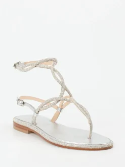 Konstantin Starke – Zehentrenner-Sandalen aus Metallicleder silber