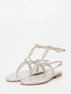Konstantin Starke – Zehentrenner-Sandalen aus Metallicleder silber