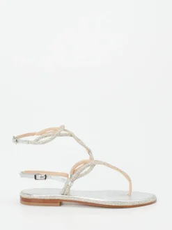 Konstantin Starke – Zehentrenner-Sandalen aus Metallicleder silber
