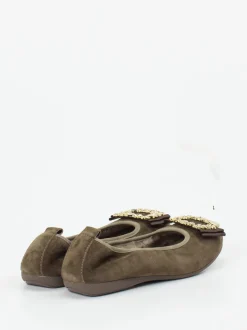 La Ballerina – Ballerinas aus Veloursleder olivbraun