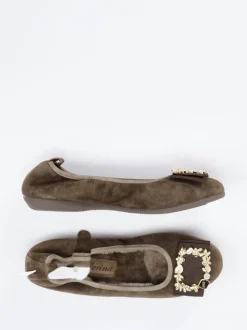 La Ballerina – Ballerinas aus Veloursleder olivbraun