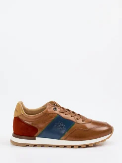 La Martina – Retro-Sneaker aus Kalbleder braun