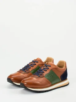 La Martina – Retro-Sneaker aus Kalbleder cognacfarben