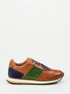 La Martina – Retro-Sneaker aus Kalbleder cognacfarben