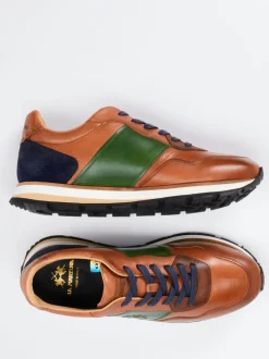 La Martina – Retro-Sneaker aus Kalbleder cognacfarben