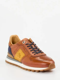 La Martina – Retro-Sneaker aus Kalbleder cognacfarben