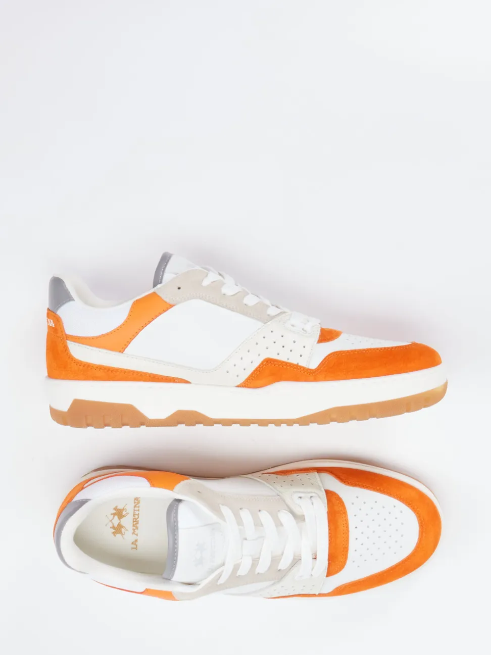 La Martina – Sneaker aus Kalbleder und Veloursleder Cremeweiß
