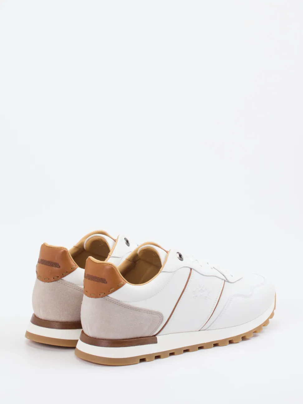 La Martina – Sneaker aus Kalbleder in Weiß-Braun