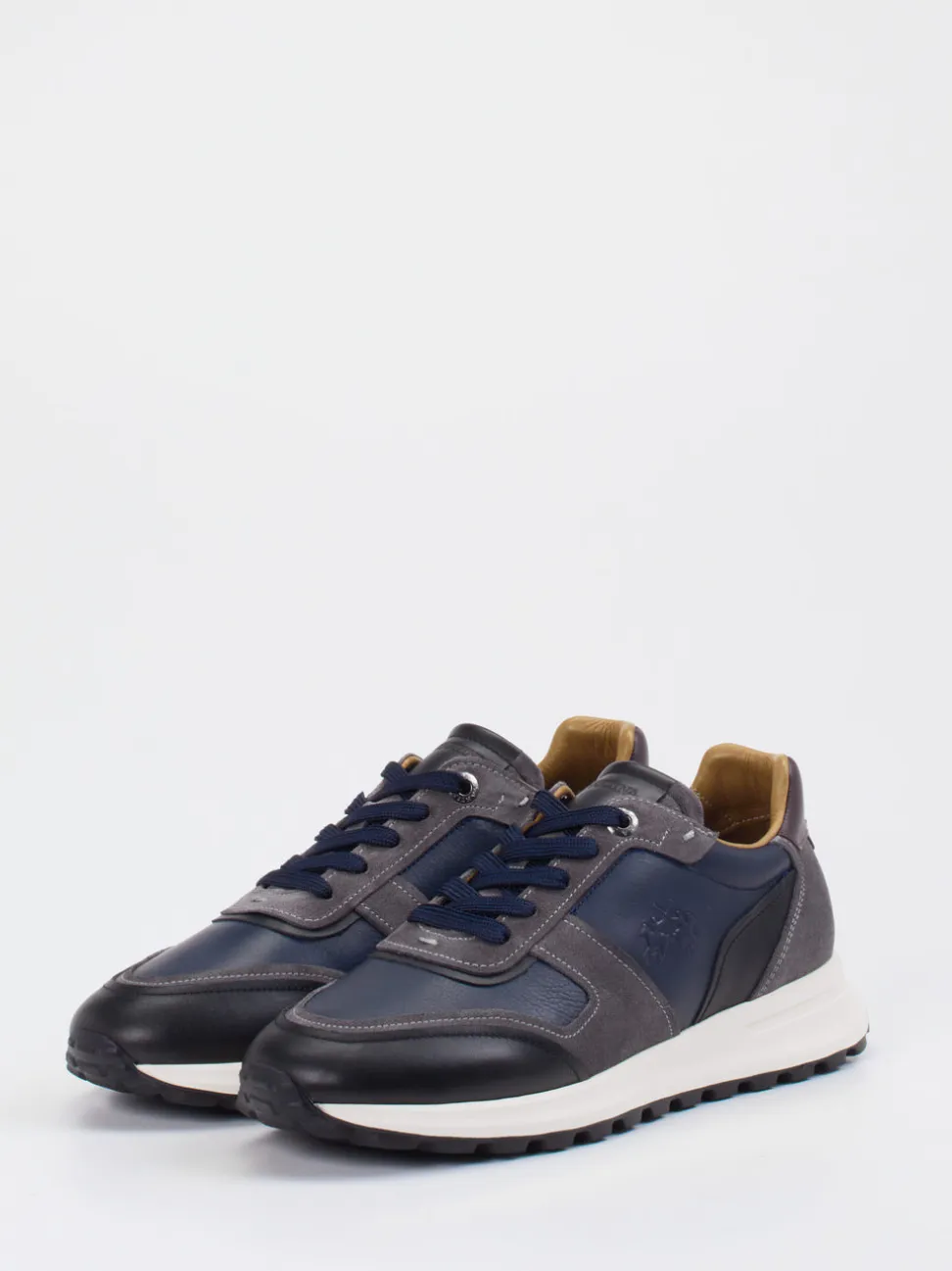 La Martina – Sneaker aus Kalbleder in Grau und Blau
